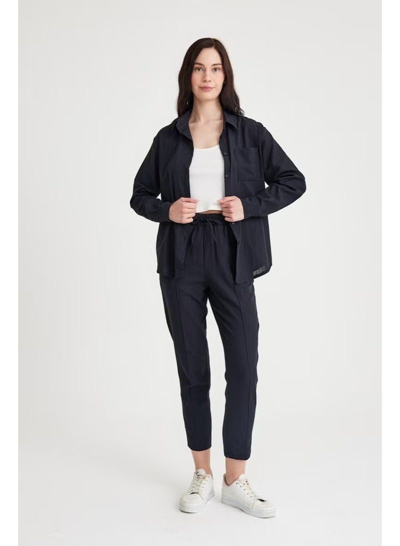 Barbora Linen Casual Two Piece Suit Pants Shirt LN21SIYAHIA1 - Image 2